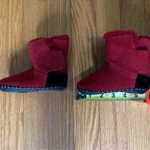 Stylish Red Faux Suede Baby Walker Boots Fur Lined Easy Close